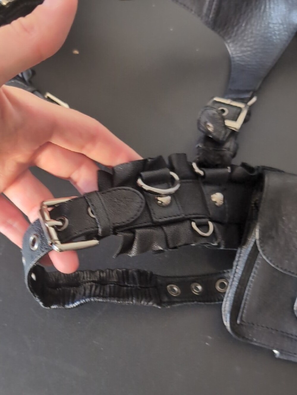 Skingraft Black Leather Harness Belt Bag with Studded Pouch - Picture 5 of 11